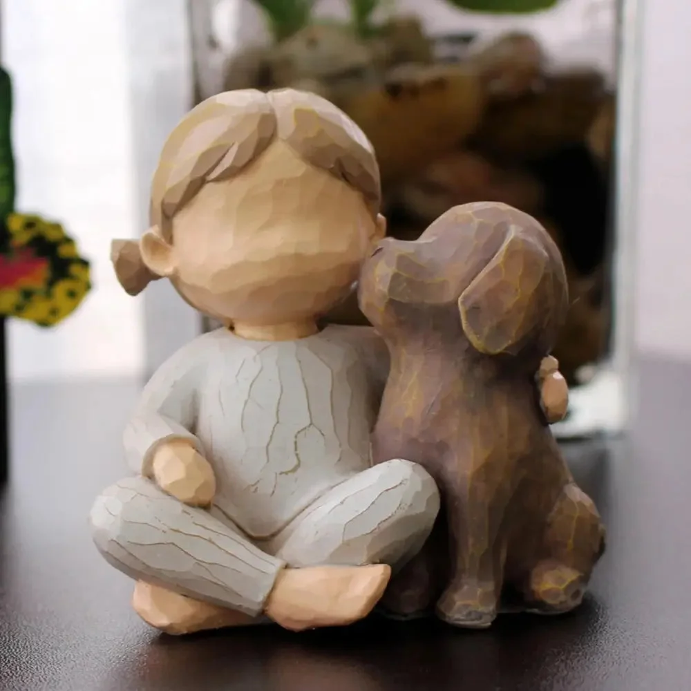 Escultura Menina e Cachorro Resina