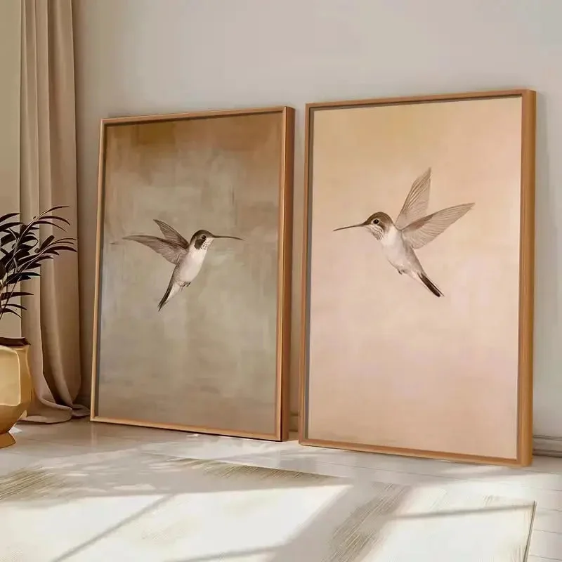 Kit 2 Quadros Decorativos Beija-Flor Moldura Caixa Alta Grande