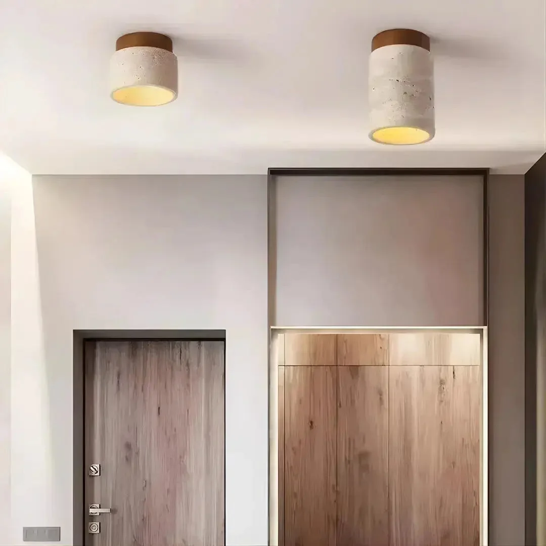 Lustre Pedra Travertino com Textura Natural e Iluminação Aconchegante